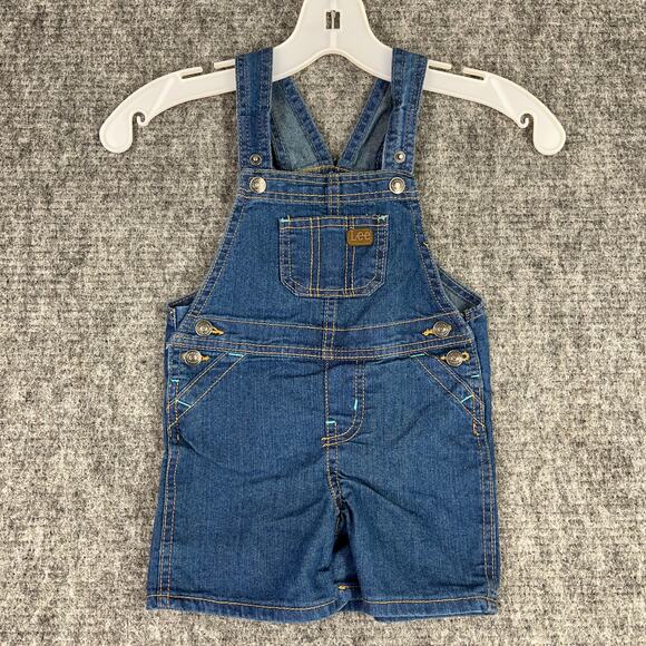 Lee‎ Overall Shorts Boys Baby 24M Blue Cotton Denim Adjustable Chore - Picture 1 of 8